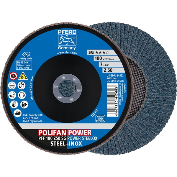 Pferd Flap Disc, 7''x7/8, Z SG POWER STEELOX, 50 Grit, T27, Flat, Zirconia 64552 - main